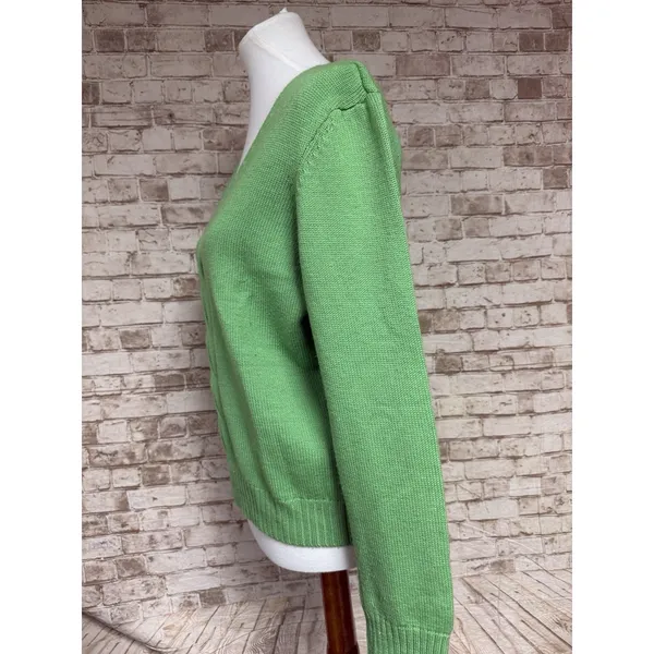 Talbots Green Wool Cashmere Cable Knit Detail V-Neck‎ Sweater Women's Size L - Image 4