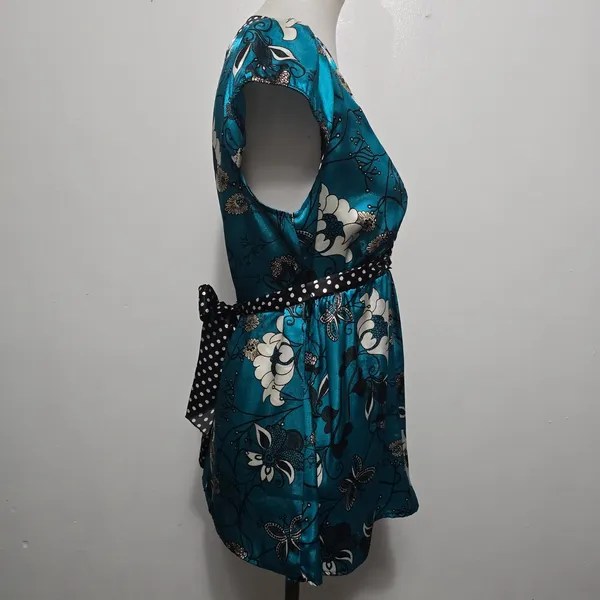 Vintage Forever 90s Teal Floral Butterfly Babydoll Blouse L Coquette Fairy - Image 4