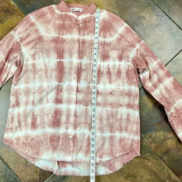 Zara Pink Tye Dye Button Down Blouse Medium - Image 5