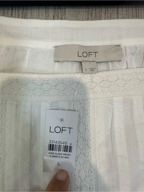 Loft Women's Dress White Midi Cotton NWT Size L Puff Sleeve - Image 2