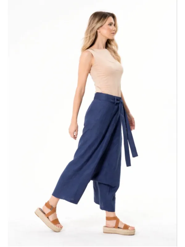 Women's FABI Blue Cropped Wrap Pants M Size M - Image 2
