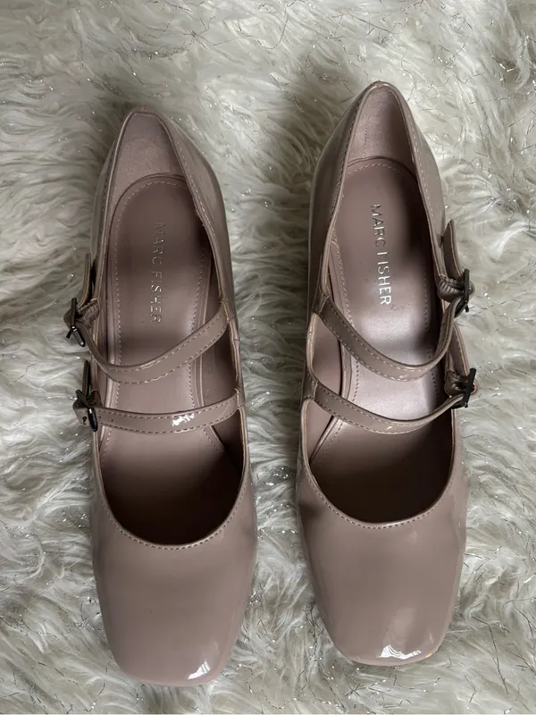 Marc Fisher Charisy Beige Women’s Tapered Patent Leather Block Heel Shoes Size8M - Image 5