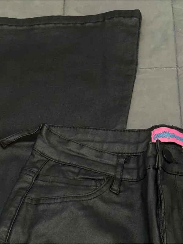 Edikted black leather pants with adjustable waist #leather #biker belt loops torn - Image 3