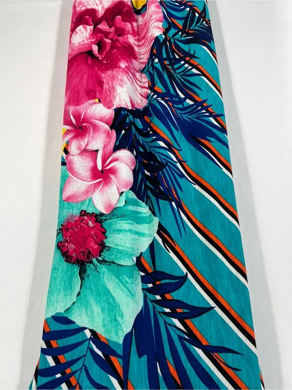 Tropical Floral Striped Crisscross Back Maxi Dress Medium‎ Side Slit - Image 4