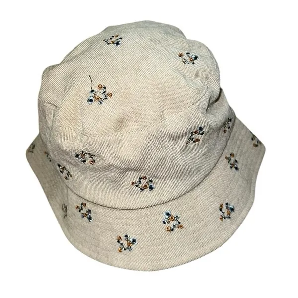 Floral‎ Embroidered Corduroy Bucket Hat Beige Cottagecore Boho OSFM - Image 3