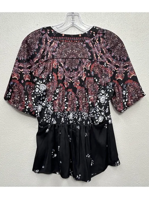 Free People Run Free Blouse Top Size Medium Tie Front Floral Button Front READ - Image 3