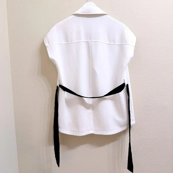 Cinq a Sept White‎ Sleeveless Blazer Womens Small Vest Utility Pocket Jacket - Image 11