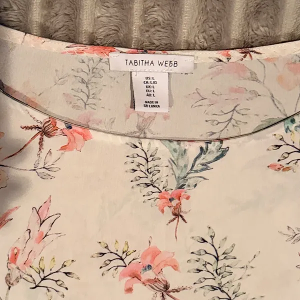 Tabitha Webb Floral Tiered Ruffle Bell Sleeve Blouse Cream Pink Orange Large‎ - Image 3