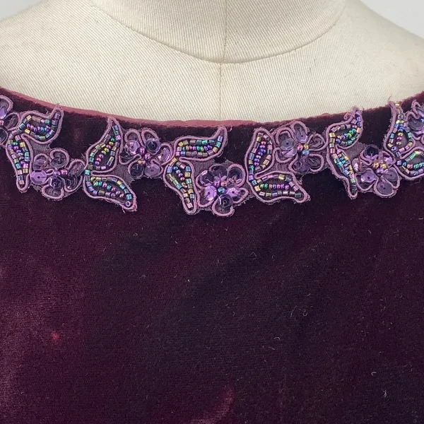 Vintage 90s Scott Mcclintock Beaded Velvet Gown Sheer Low Back Purple 6 - Image 6