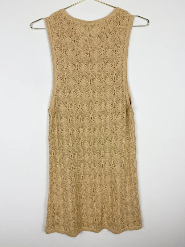 Free People Take Me Out Co-Ord Gold Metallic‎ Knit 2 Piece Set Flared Leg Small - Image 6