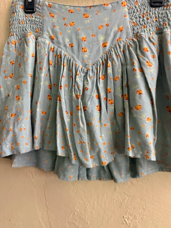 Urban Outfitters Light Blue Mini Skort with Orange Floral Print - Image 3