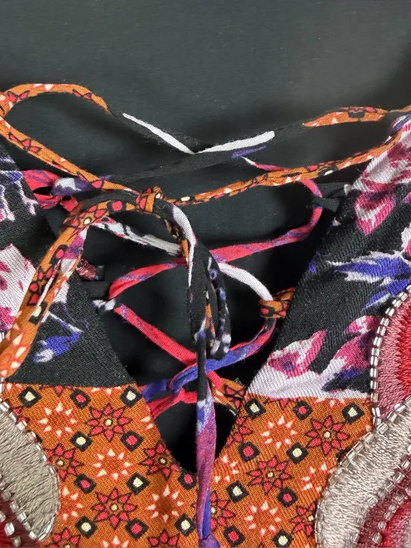 Anthropologie One September Womens Sz L Patchwork Tunic Dress Embroidered Beaded - Image 6