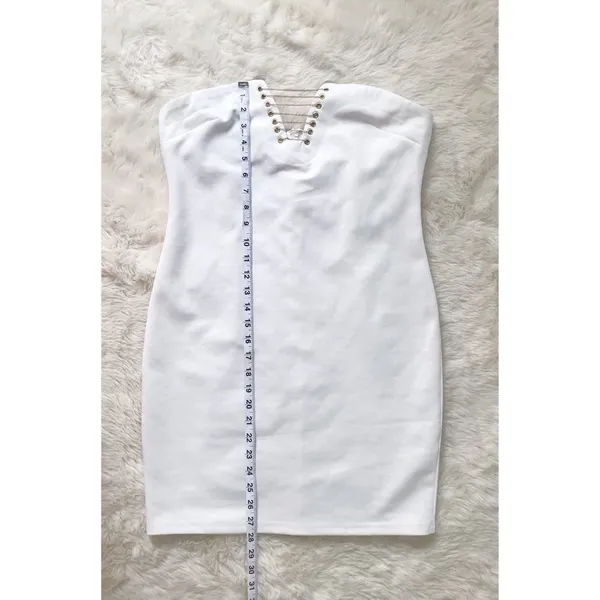 by the way REVOLVE White Strapless Mini‎ Dress Size Large Bodycon Lace Up Chain Party Club - Image 15