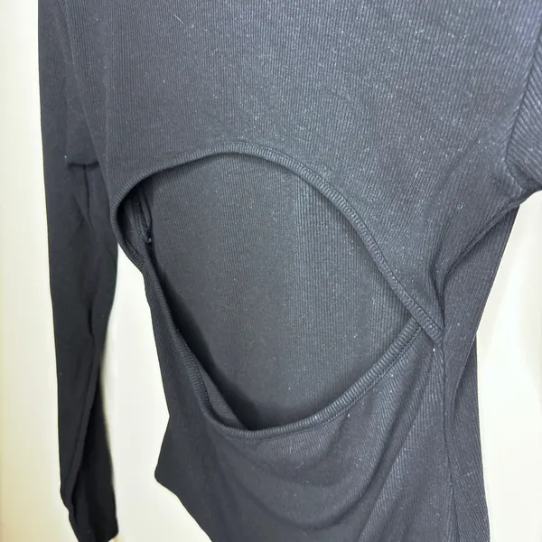 Bohme Noelle Ribbed Open Back Black Bodysuit Medium Long Sleeve‎ Chic Classic - Image 5