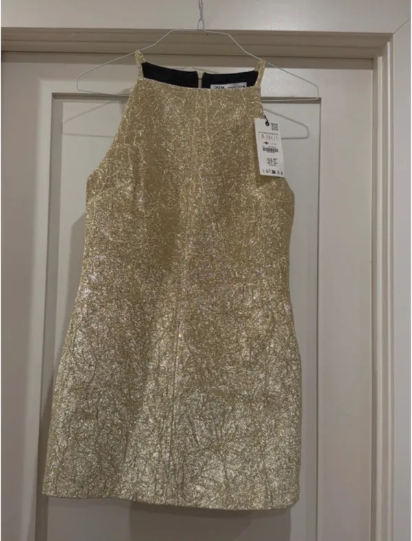 Zara Metallic Gold Mini Dress - Image 4