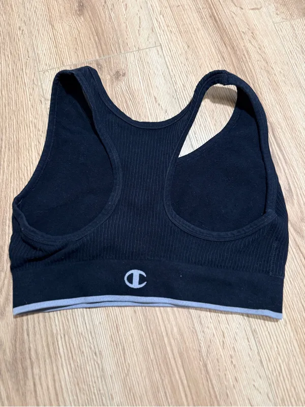 Champion Womens Seamless Sports Bra S Black Gray Chevron Racerback Logo Crop - Image 2