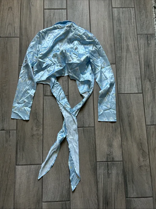 Cider Pale Blue Wrap Blouse with Tie Waist - Image 4