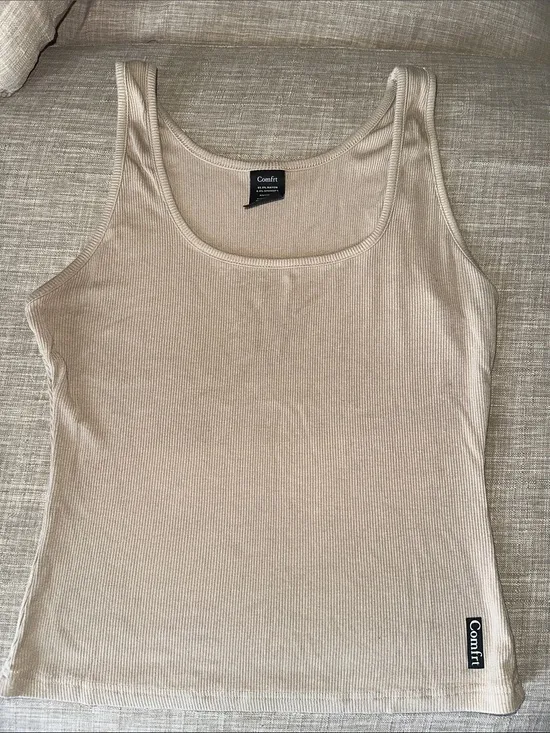 Comfrt Ribbed Contour Waist Length Tank Top in Desert - Women's Scoop Neck - Image 2