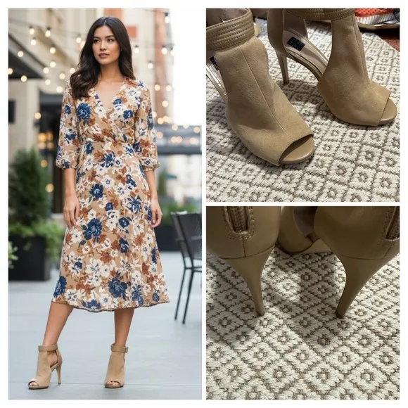 White House Black Market Tan Peep-Toe Heels - Image 2