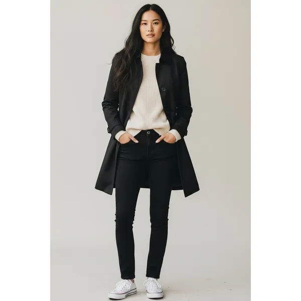 London Fog Black Waterproof Trench Coat M Classic Mid Length Quiet Luxury Office - Image 14