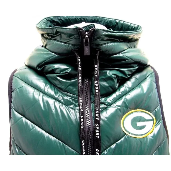 National Football League Women's DKNY GREEN BAY PACKERS Green Yellow Black Puffer Hoodie Vest Small - NEW - Image 3