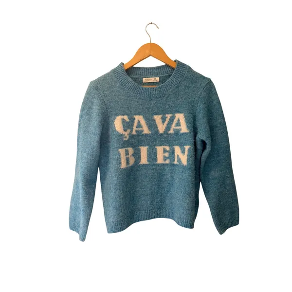 CAVA BIEN Blue Sweater XS Oversized French Graphic Knit Primark Cares - Image 3
