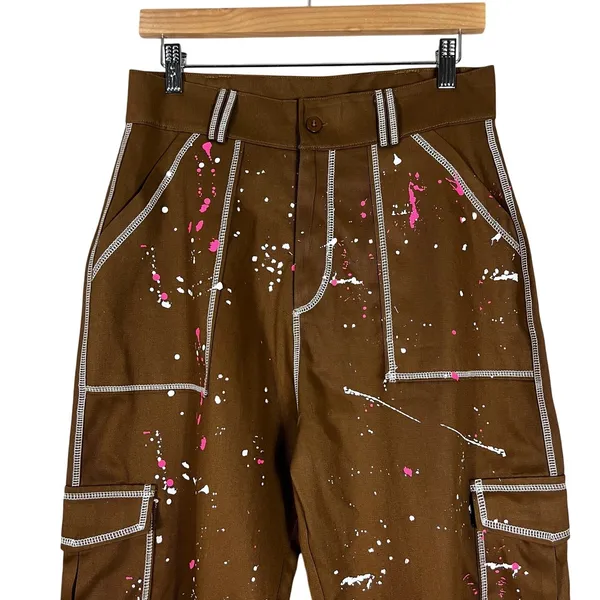 NWT PrettyLittleThing Cargo Pants Womens 6 Paint Splatter Streetwear Y2K Edgy - Image 4