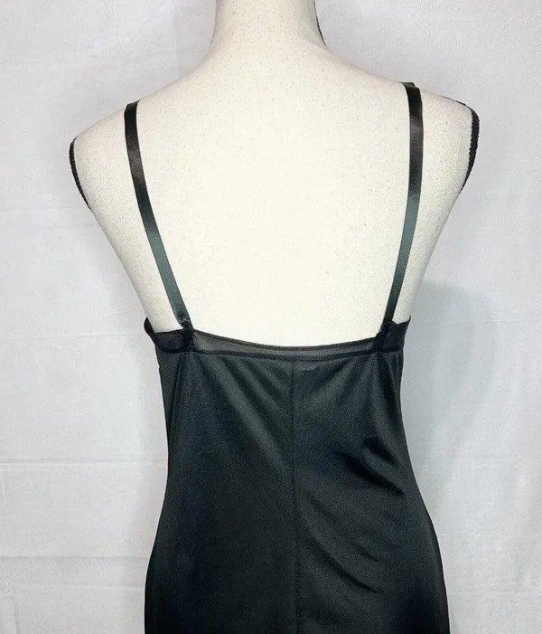 Vintage Movie Star Full Slip Black Nightgown 100% Nylon Lace Hem Sz S Bust: 34” - Image 5