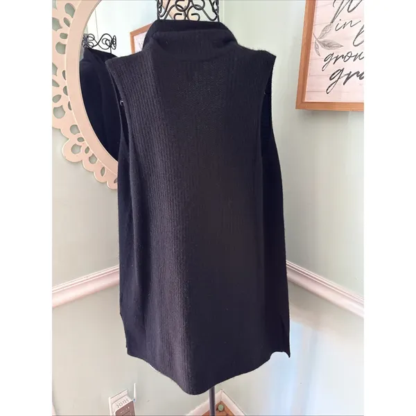 Charter‎ Club Luxury 100% Cashmere Black Duster Sweater Vest Ribbed - Image 5