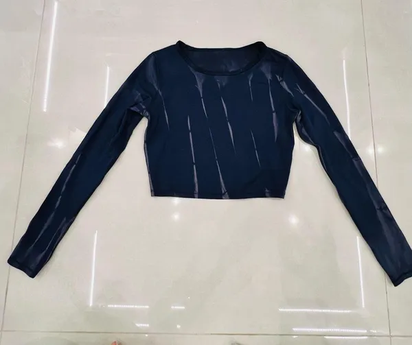 Lululemon Wunder Train Cropped Long Sleeve Shirt Sun Bleached Wash True Navy - Image 9