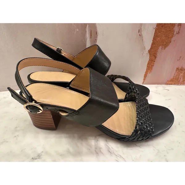 Talbots Mimi Woven‎ Black Leather Block Heel Slingback Sandals 6.5M - Image 7