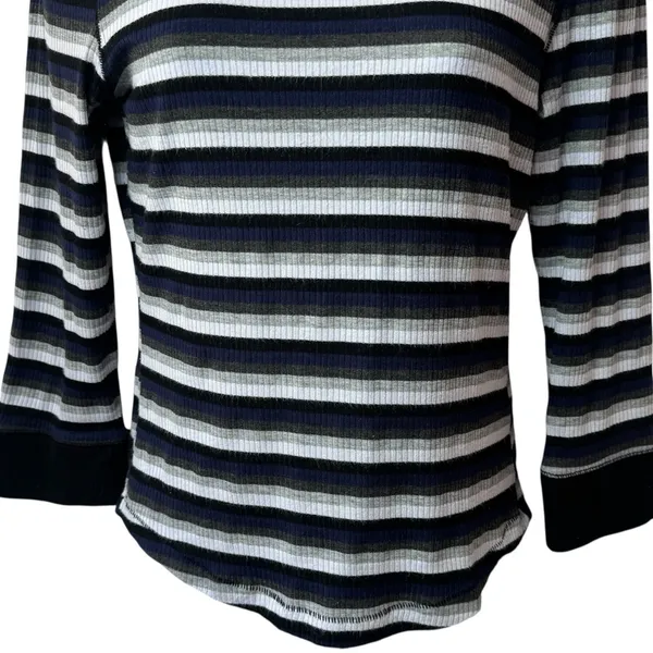 Intimately Free People Striped Ribbed Crew Top Preppy Goth Punk Academia M - Image 4