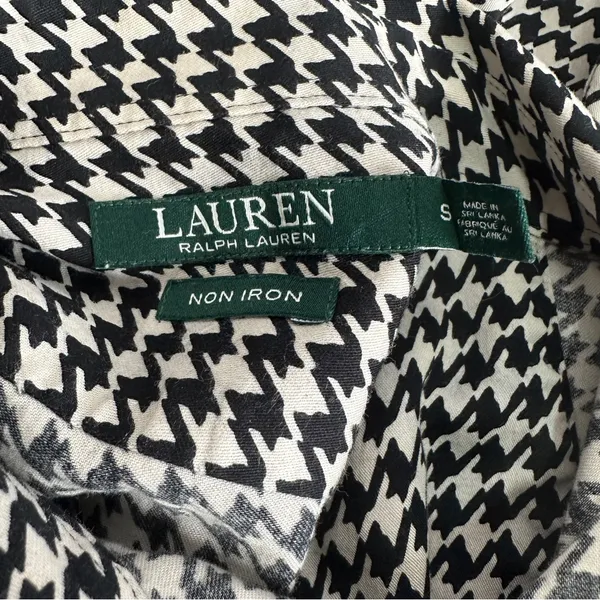 Lauren Ralph Lauren Houndstooth Top S Black Ivory Cotton Non Iron Button Up - Image 5