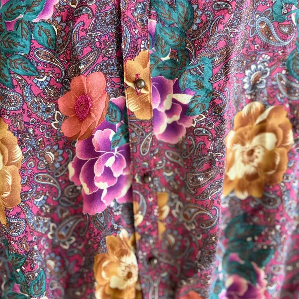 Champagne & Strawberry Silk Floral Paisley Mini Dress Womens Small Burgundy Boho - Image 7