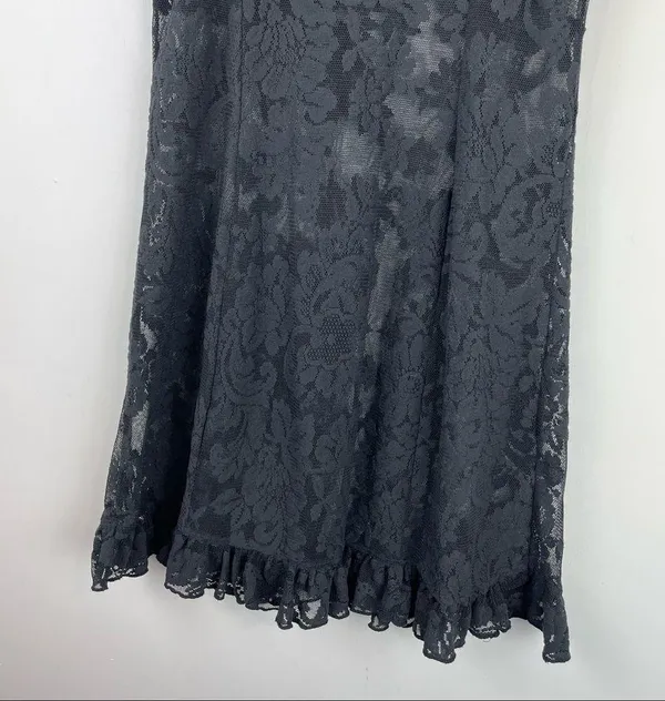 Victoria’s Secret Black Floral Lace Slip Dress Medium Ruffle Hem Sexy Lingerie - Image 10
