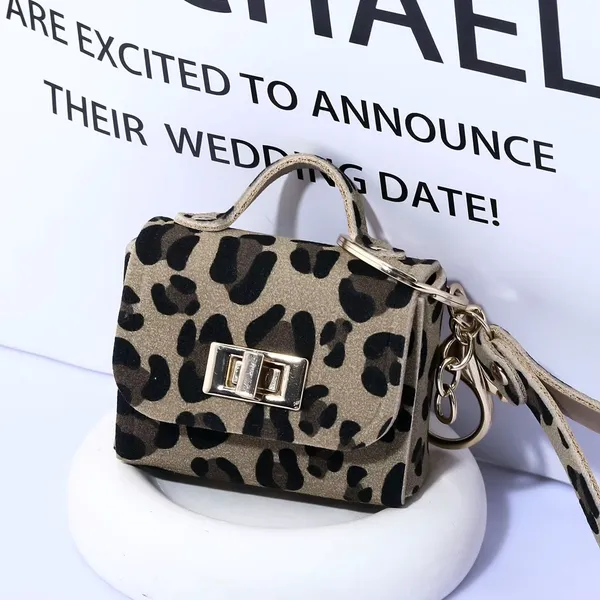 Leopard Print Mini Keychain Bag Brown - Image 3