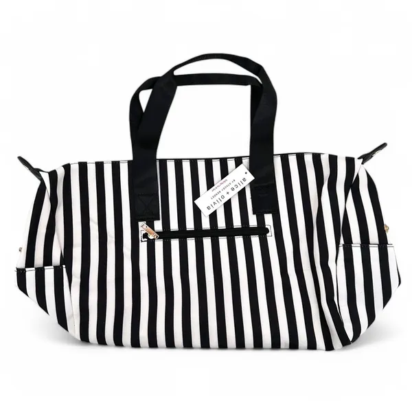 Alice + Olivia Duffle Bag Black and White Positano Stripe Weekender Tote - Image 4