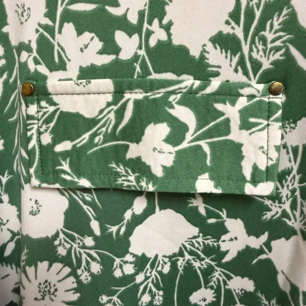Fyve Womens 2X Green Cream Floral Sleeveless Half Zip Blouse Pockets Jersey Knit - Image 5