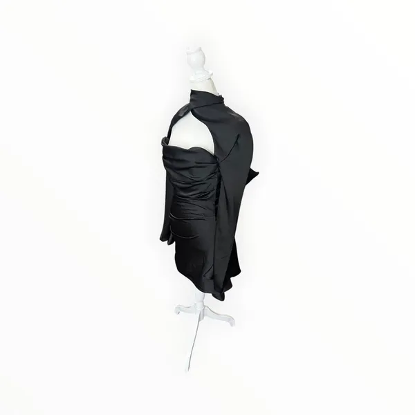 House of CB Toira Black Draped Corset Satin Cutout Mini Dress XS - Image 7