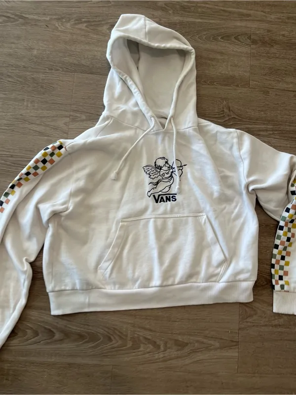 Vans Karina Hoodie Womens Medium Cream Cupid Cherub Checkerboard Crop Pullover - Image 3