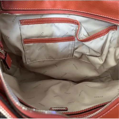 GUESS Satchel Handbag Burnt Orange Canvas Leather Trim Top Handle Crossbody Bag‎ - Image 9