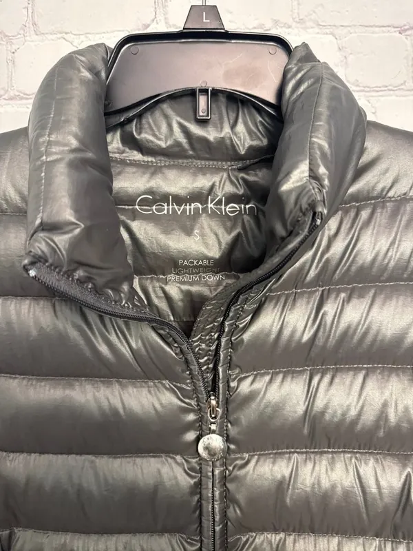 Calvin Klein puffy gray jacket metallic packable puffer coat ladies small - Image 3