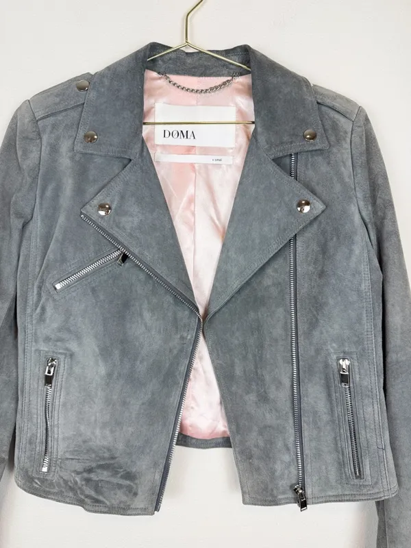 Doma Gray Suede Moto Jacket Size Small - Image 5