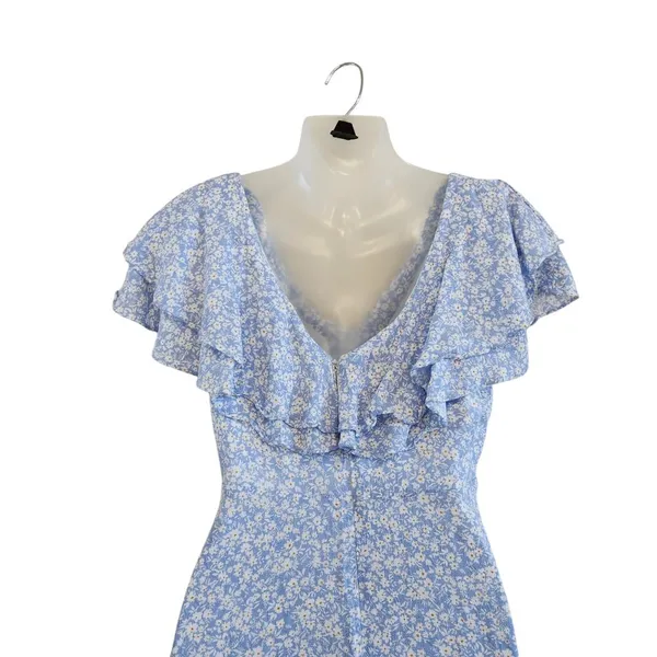Altar'd State Floral Double V-Neck Flutter Sleeve Mini Dress Blue Size Medium - Image 3