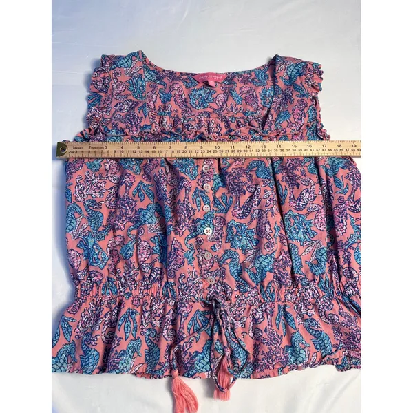 Simply Southern Pink Seahorse Print Ruffle Peplum Cotton Top Womens Medium - Image 4