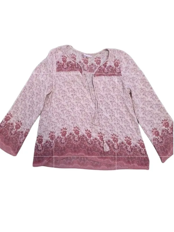 Calypso St Barth Pink floral silk Blouse Tassel Tie Top Floral V Neck Sheer Boho - Image 2