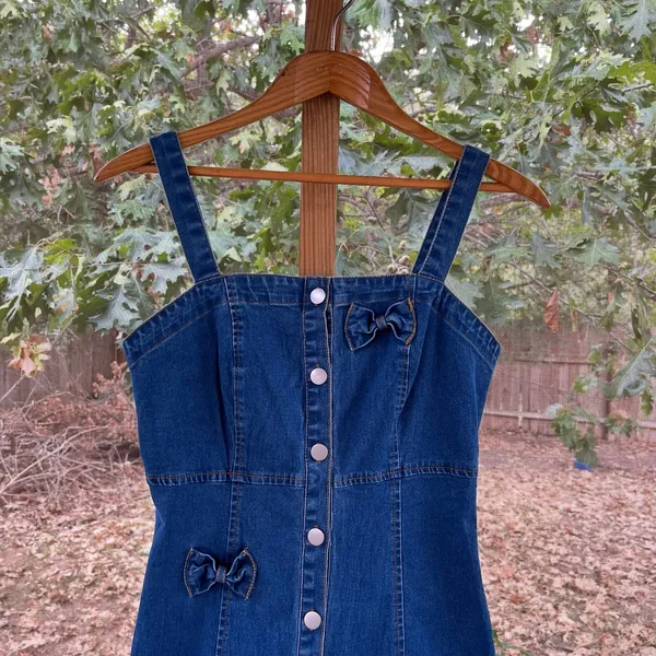 Miss Sparkling Women's Blue Denim Bow Accent Midi Dress Size S. NEW! - Image 5