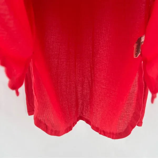 Free People Vibrant Red‎ Ribbed Lace Trimmed Dolman Sleeve Blouse Size M - Image 7
