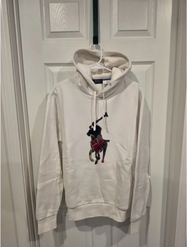 NWT Ralph Lauren White Polo Player Hoodie with Embroidered Logo Size-M - Image 2