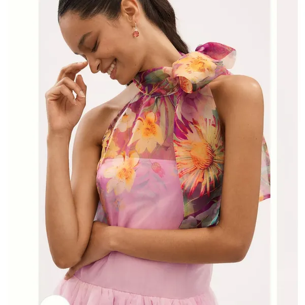 Anthropologie BHLDN Kendall High-Neck Scarf Floral Organza Maxi Dress NWT Size S - Image 9